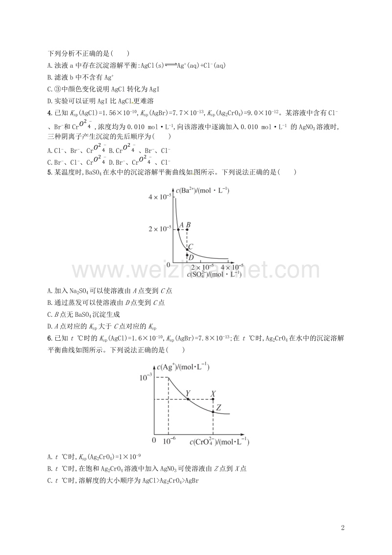 （新课标）2019版高考化学一轮复习 第八单元 水溶液中的离子平衡 考点规范练25 难溶电解质的溶解平衡.doc_第2页