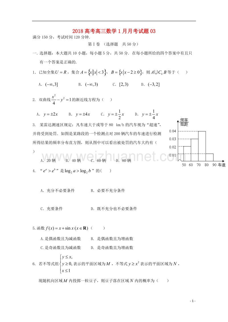 广东省中山市普通高中学校2018届高三数学1月月考试题03.doc_第1页