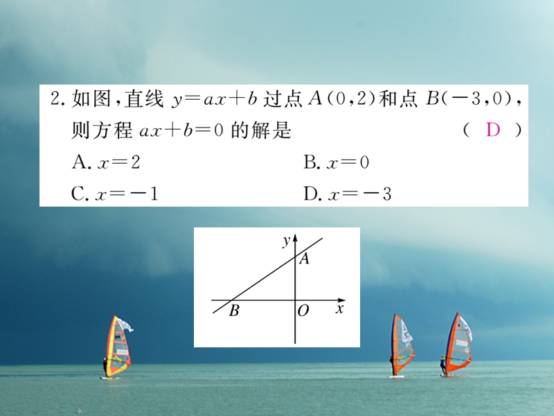 安徽省2018年春八年级数学下册 第19章 一次函数 19.2.3 一次函数与方程、不等式练习课件 （新版）新人教版.ppt_第3页