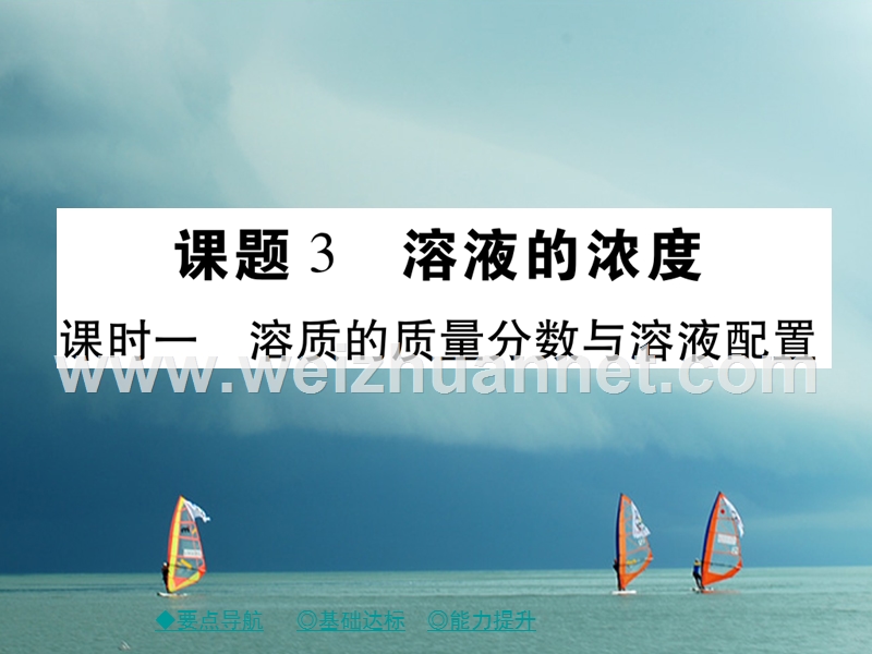 2018春九年级化学下册 第9单元 溶液 课题3 溶液的浓度（课时1）溶质的质量分数与溶液配置习题课件 （新版）新人教版.ppt_第1页