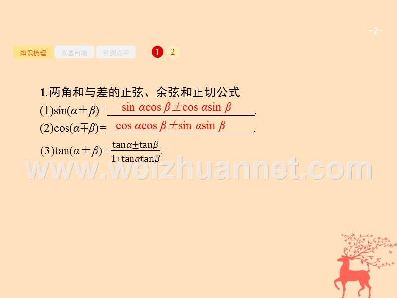 2019届高考数学一轮复习 第四章 三角函数、解三角形 4.5 两角和与差的正弦、余弦与正切公式课件 文 新人教b版.ppt_第2页