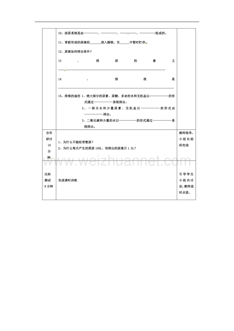 河北省迁安市杨店子镇联合中学生物（新河北少儿版）导学案：第三章 第二节 排泄-尿液的形成和排出.doc_第2页