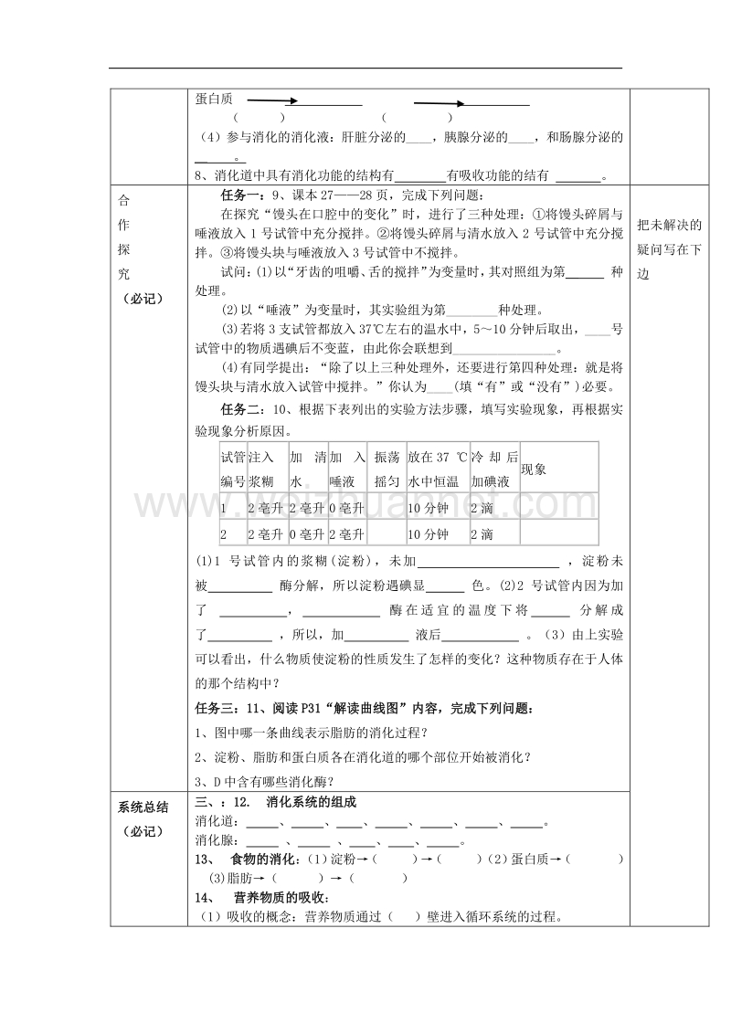 新人教版七年级生物下册 4.2.2 消化和吸收导学案.doc_第2页