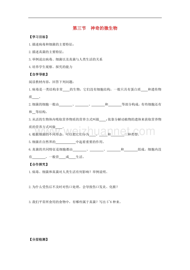 八年级生物上册第十四章 第3节《神奇的微生物》导学案 新苏教版.doc_第1页