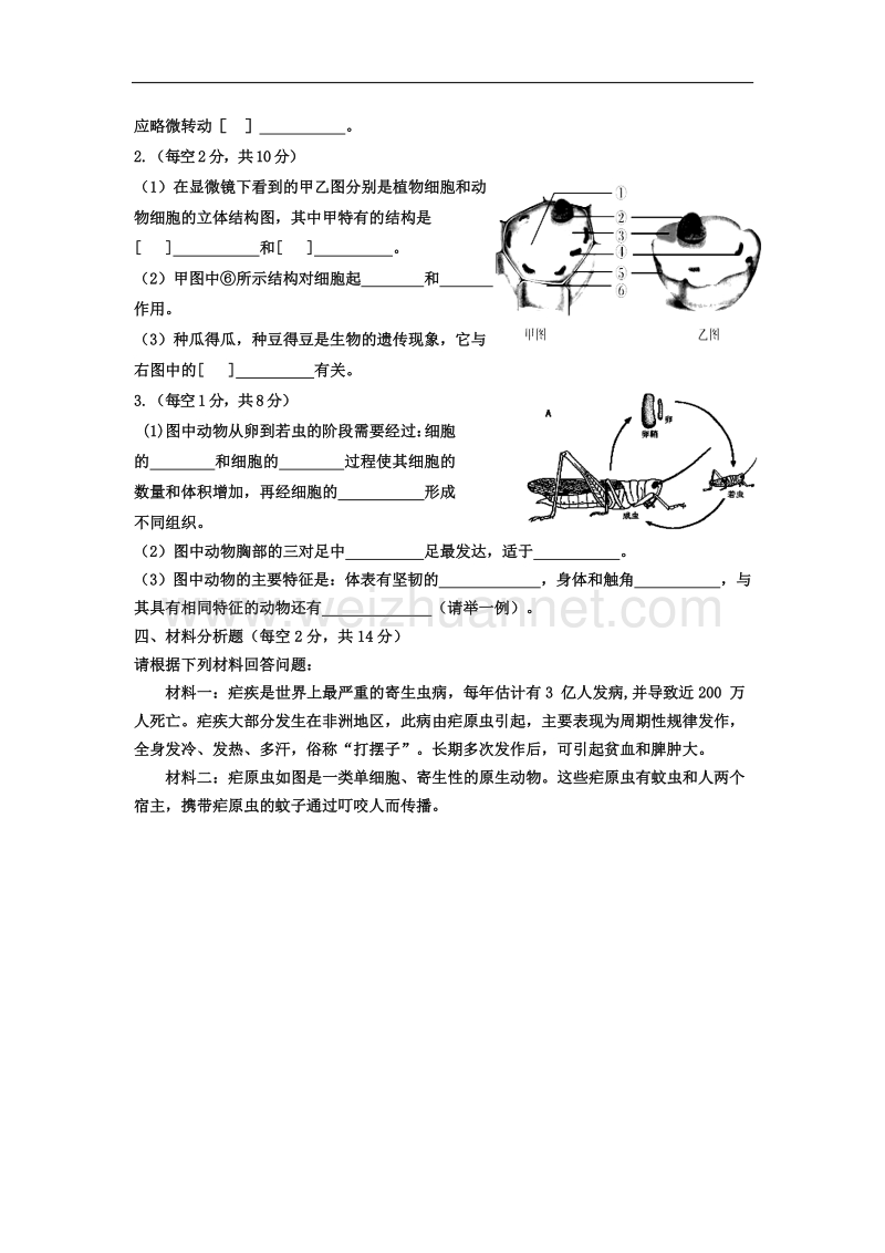 重庆市九龙坡区2015-2016学年七年级上学期期末考试生物试卷.doc_第3页