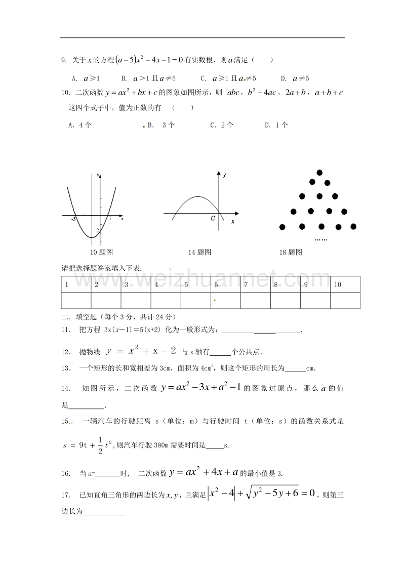 山东省济宁市微山县2018届九年级数学上学期第一次月考试题（无答案）新人教版.doc_第2页