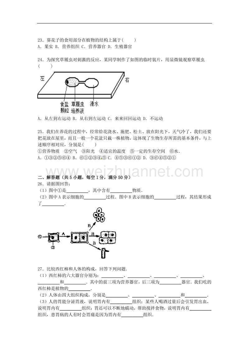 山东省聊城市临清市2015-2016学年七年级生物上学期期中试卷 新人教版.doc_第3页