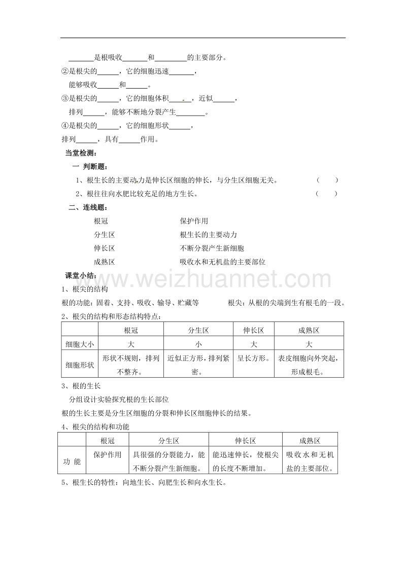 山西省垣曲县华峰初级中学七年级生物上册3.5.2 植物根的生长导学案（新版）苏教版.doc_第2页