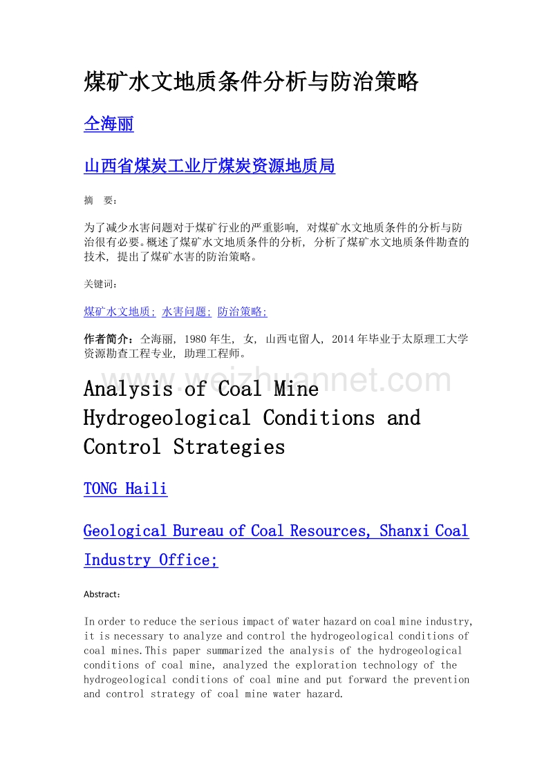 煤矿水文地质条件分析与防治策略.doc_第1页