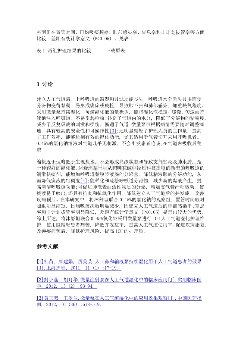 沐舒坦联合氯化钠在icu人工气道湿化中的护理效果和体会.doc_第3页