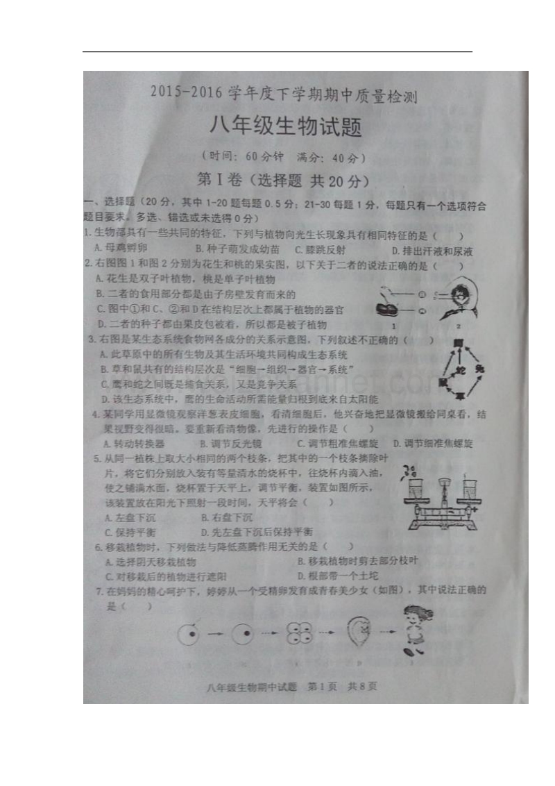 山东省日照市五莲县2015-2016学年八年级生物下学期期中试题（扫 描 版） 新人教版.doc_第2页