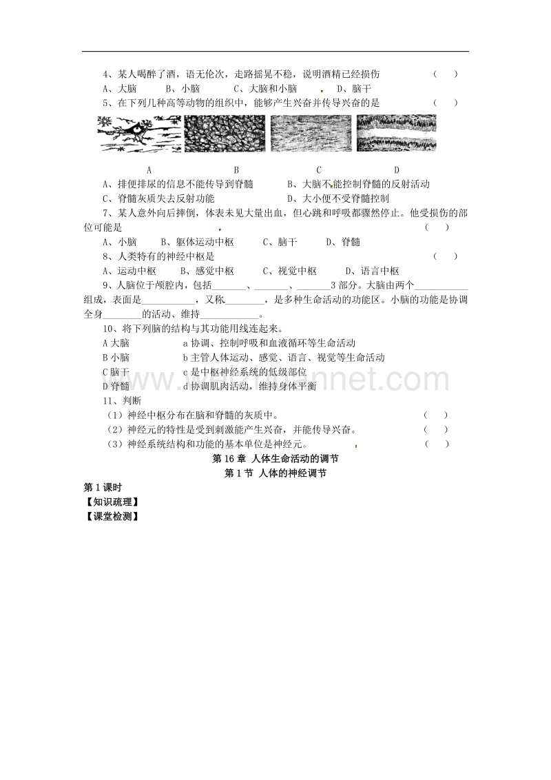 江苏省丹徒区世业实验学校八年级生物上册16.1 人体的神经调节（第1课时）导学案（新版）苏科版.doc_第2页