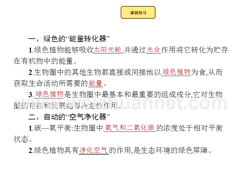 2015-2016学年七年级生物上册课件：2.1.5 绿色植物在生物圈中的作用 （新）济南版.ppt_第2页