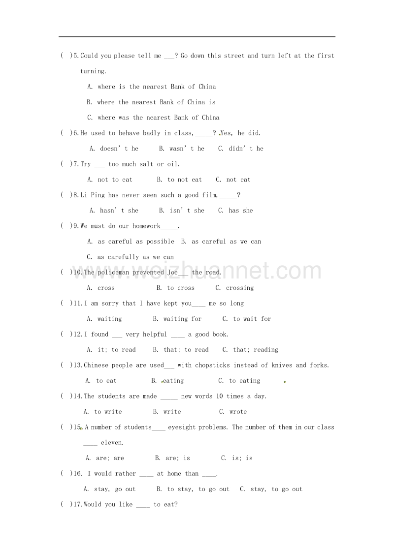 黑龙江省绥滨县2018届九年级英语上学期期中模拟试题（一）（无答案）人教新目标版.doc_第3页