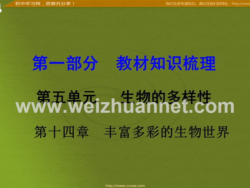 2016届中考面对面生物复习课件：第十四章《丰富多彩的生物世界》（苏教版）.ppt_第1页