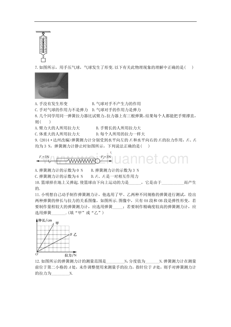 【畅优新课堂】2017年春八年级下人教版物理训练：7.2 弹力.doc_第3页