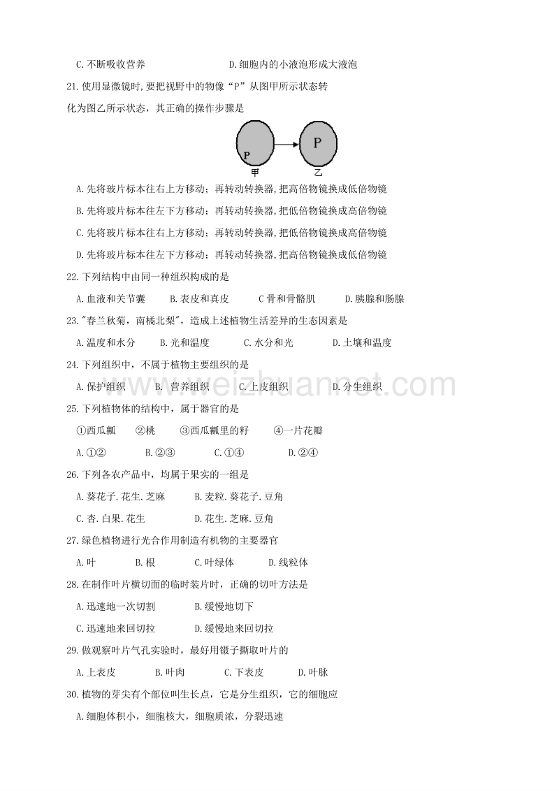 广东省清远市英德市青塘镇中学2015-2016学年七年级生物（上册）第一次月考试题.docx_第3页