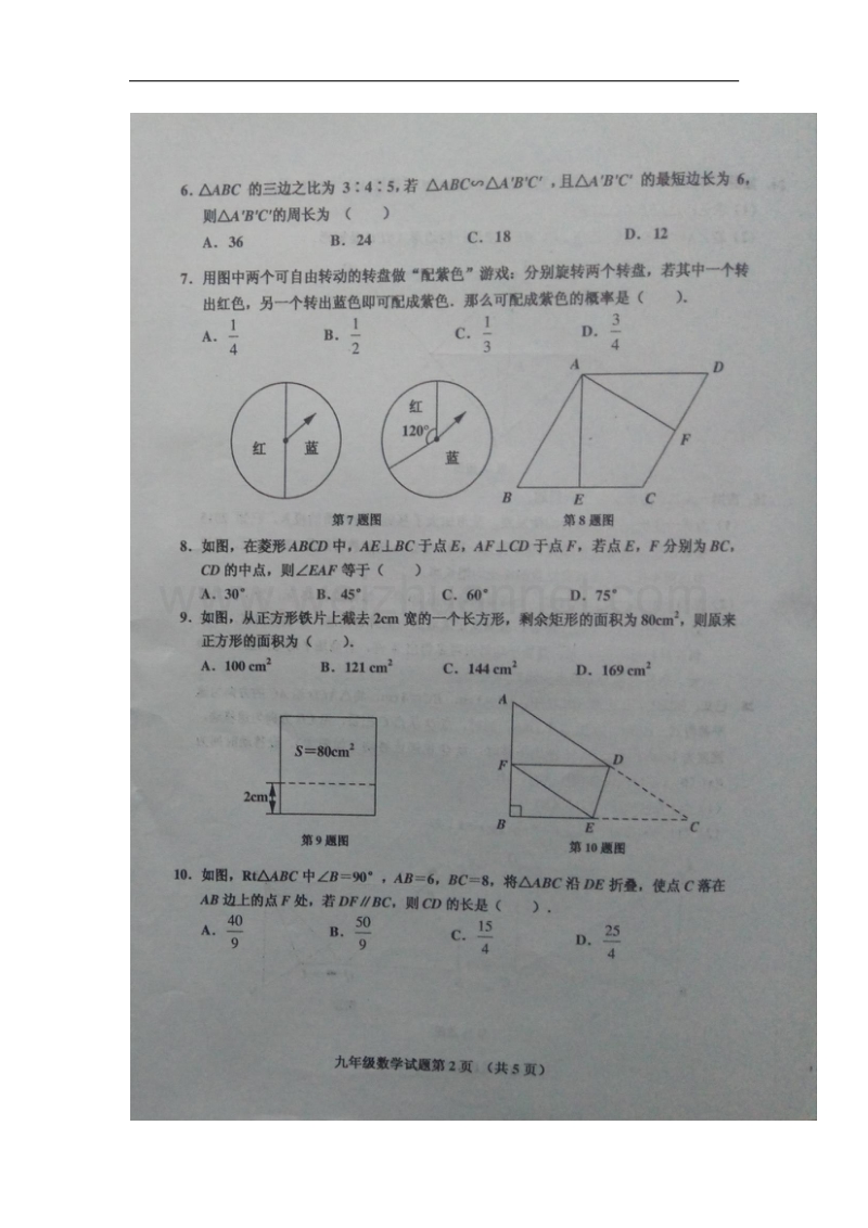 山东省青岛胶州市2018届九年级数学上学期期中试题新人教版.doc_第2页