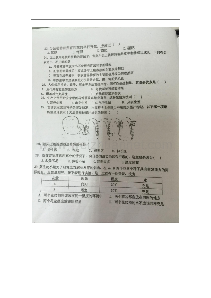 山东省寿光世纪学校东城分校2015-2016学年八年级生物10月月考试题（扫 描 版） 济南版.doc_第3页