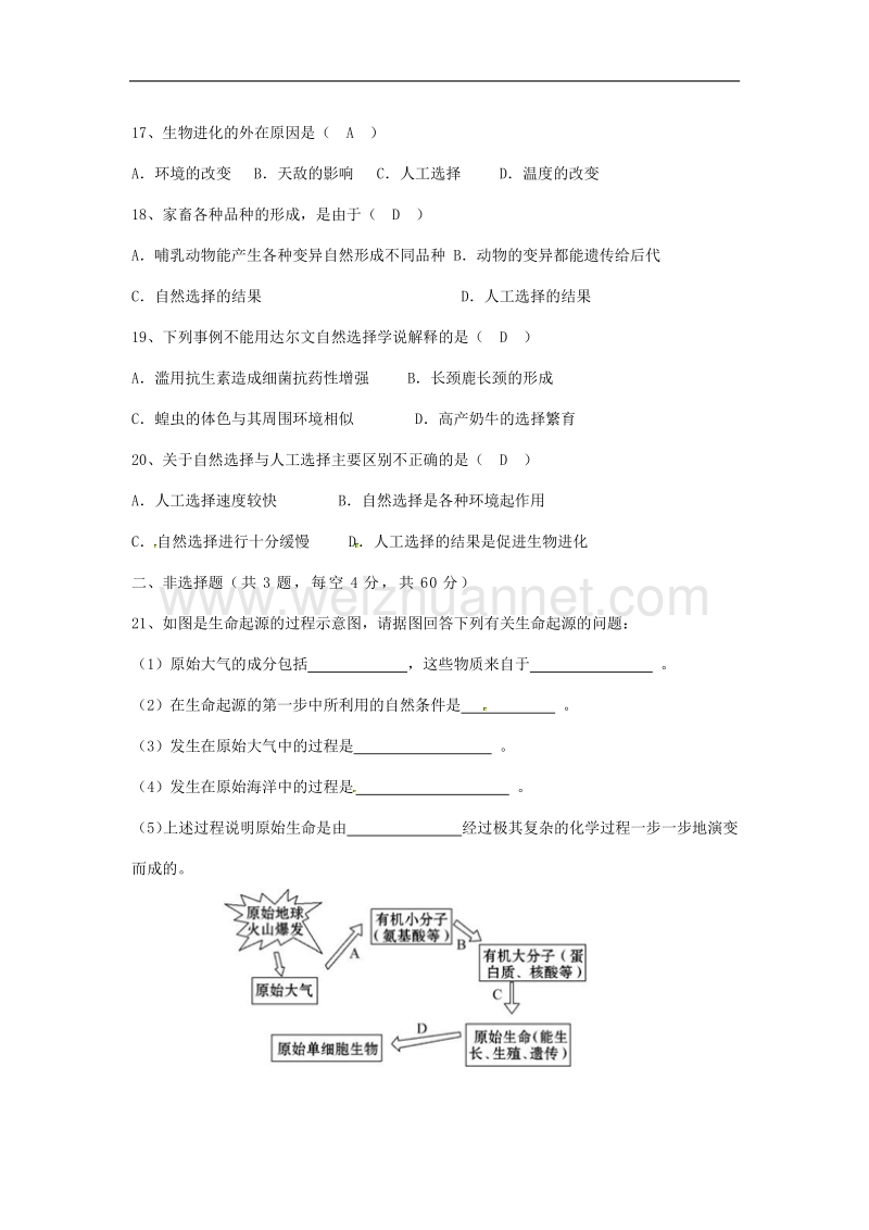 八年级生物下册第七单元 第三章 生命起源和生物进化单元综合检测 新人教版.doc_第3页