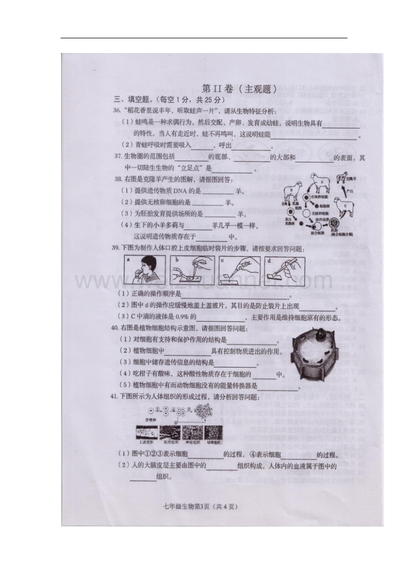 广西北流市2017_2018学年七年级生物上学期期中试题（扫 描 版，无答案）新人教版.doc_第3页