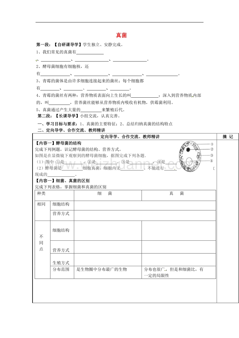 广东省河源中国教育学会中英文实验学校八年级生物上册5.4.3 真菌讲学稿 新人教版.doc_第1页