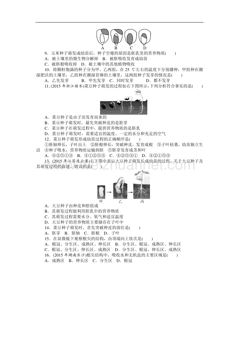 2016年《南方新中考》生物 第一部分 夯基提能 第三章　生物圈中的绿色植物.doc_第2页