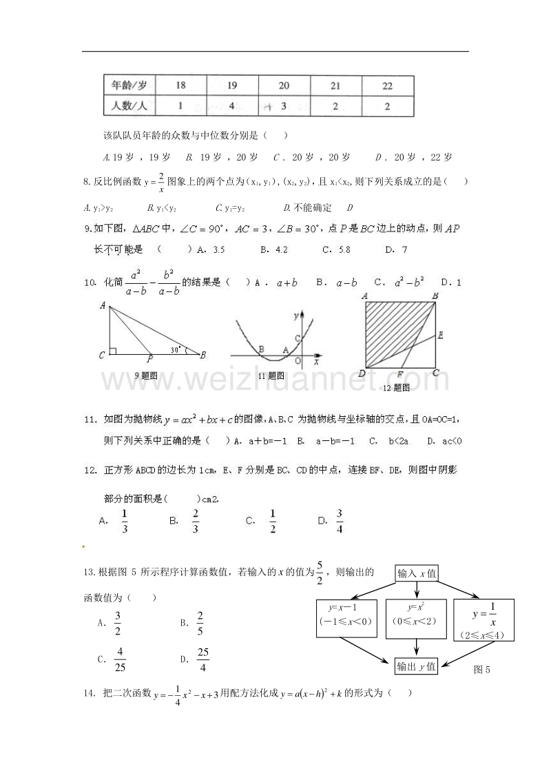 河北省邯郸市邯山区2017届九年级数学下学期模拟试题（五）（无答案）.doc_第2页