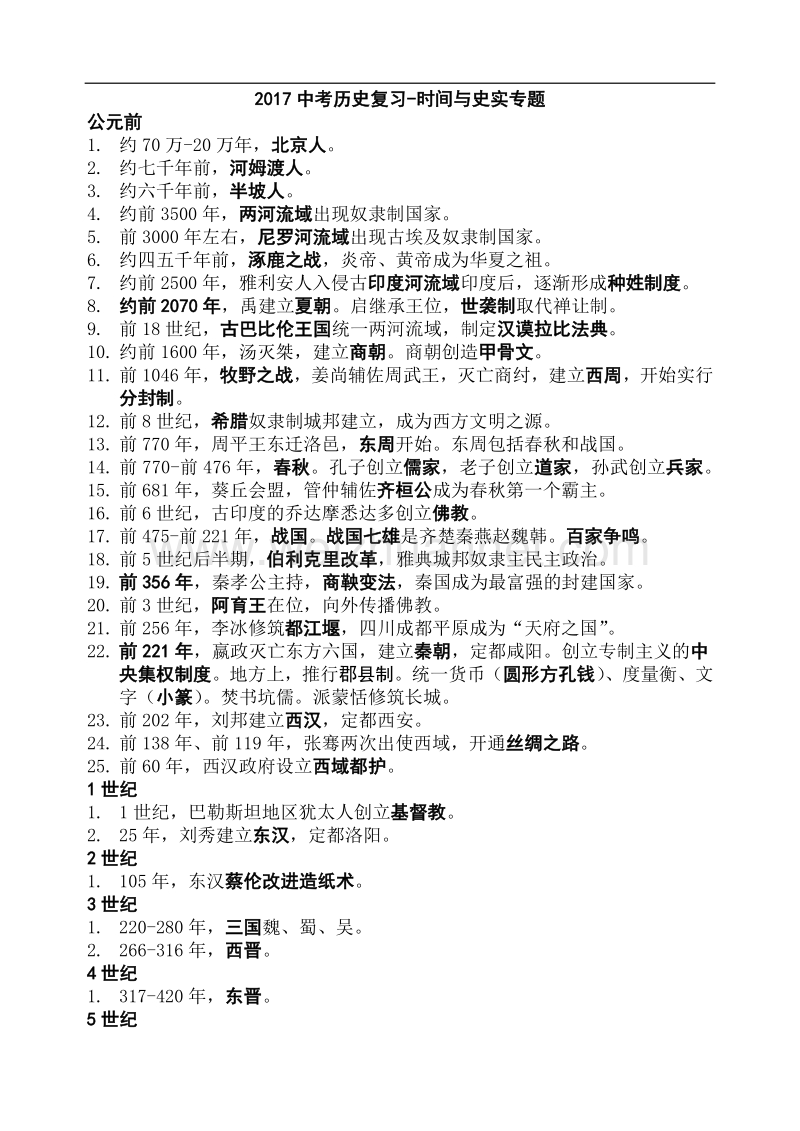 2017中考历史应考必备(时间与史实专题).docx_第1页