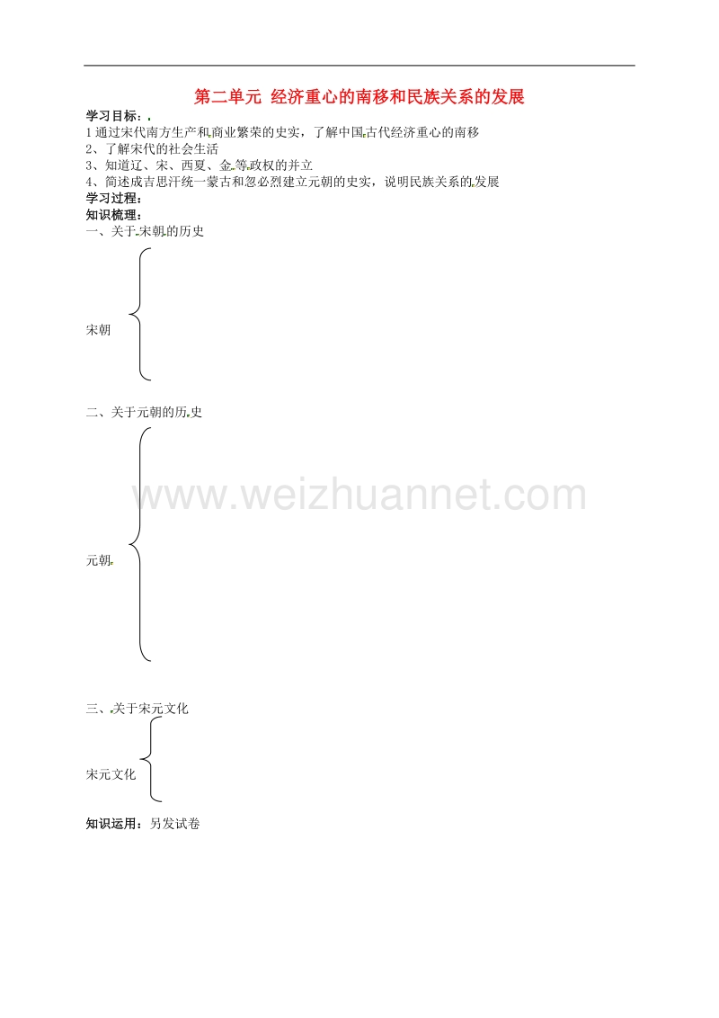 吉林省通化市外国语中学七年级历史下册第二单元 经济重心的南移和民族关系的发展复习学案 新人教版.doc_第1页