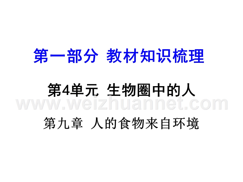 2016中考生物（苏教版）总复习课件：第一部分第4单元 第九章  人的食物来自环境.ppt_第1页