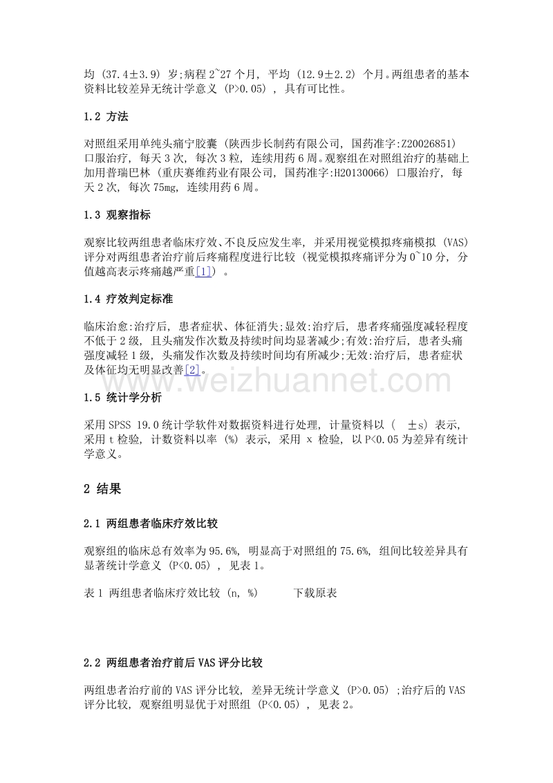 普瑞巴林、头痛宁胶囊联合治疗偏头痛的疗效观察.doc_第3页