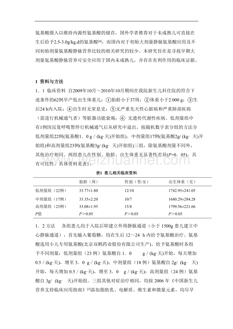 早产儿静脉营养中不同初始剂量氨基酸供给方案研究.doc_第3页