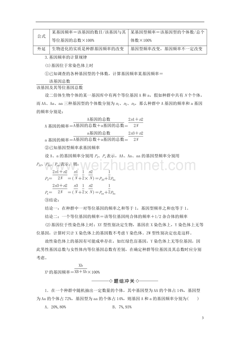 2017年高中生物 第4单元 遗传变异与进化 第1章 生物进化理论 第2节 自然选择对基因频率的影响学案 中图版必修2.doc_第3页