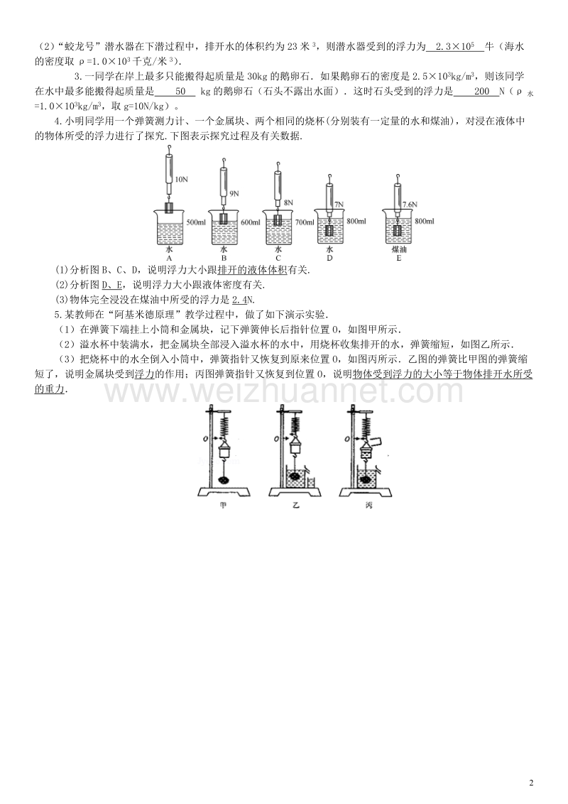 2017年八年级物理下册 10.2 阿基米德原理导学案 （新版）新人教版.doc_第2页