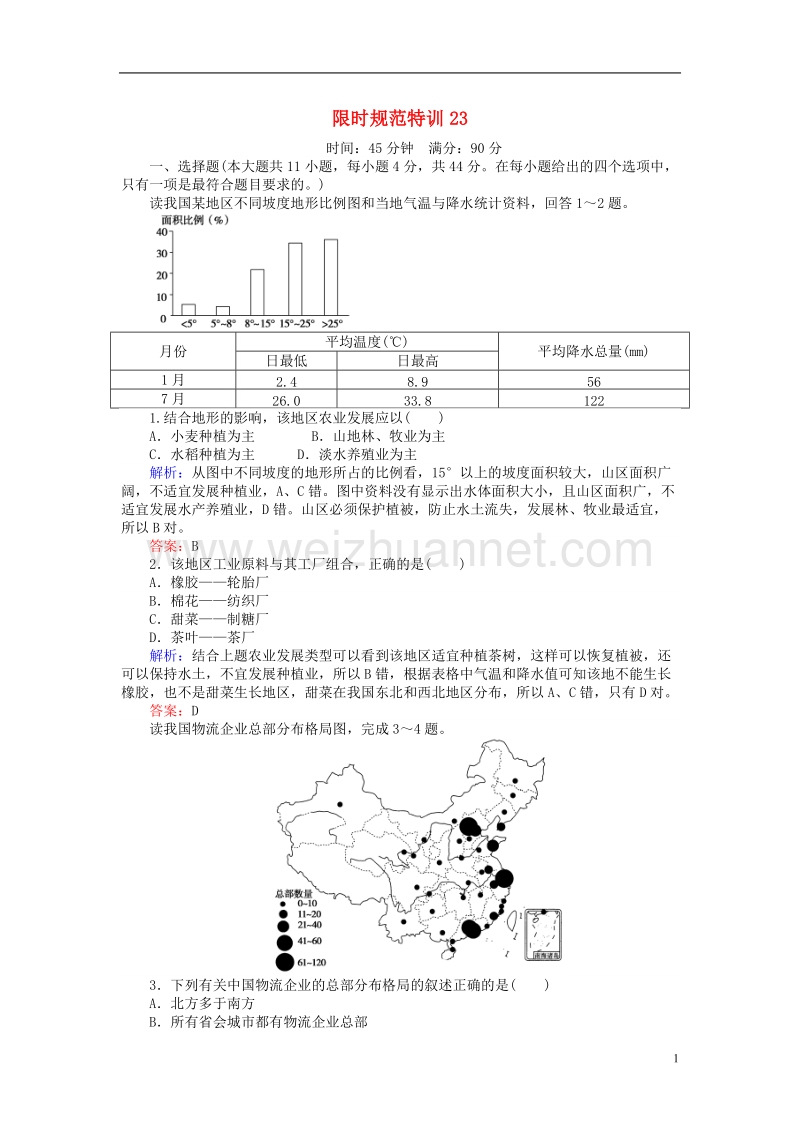 2019届高考地理总复习 限时规范特训23.doc_第1页