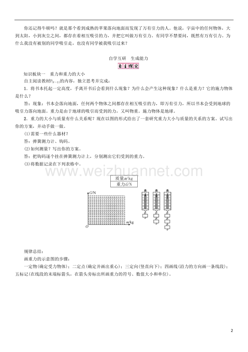 2017年八年级物理下册 7.3 重力学案 （新版）新人教版.doc_第2页