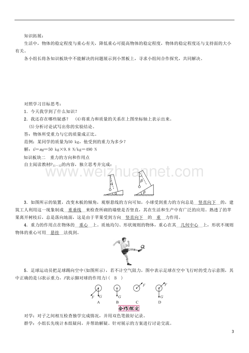 2017年八年级物理下册 7.3 重力学案 （新版）新人教版.doc_第3页