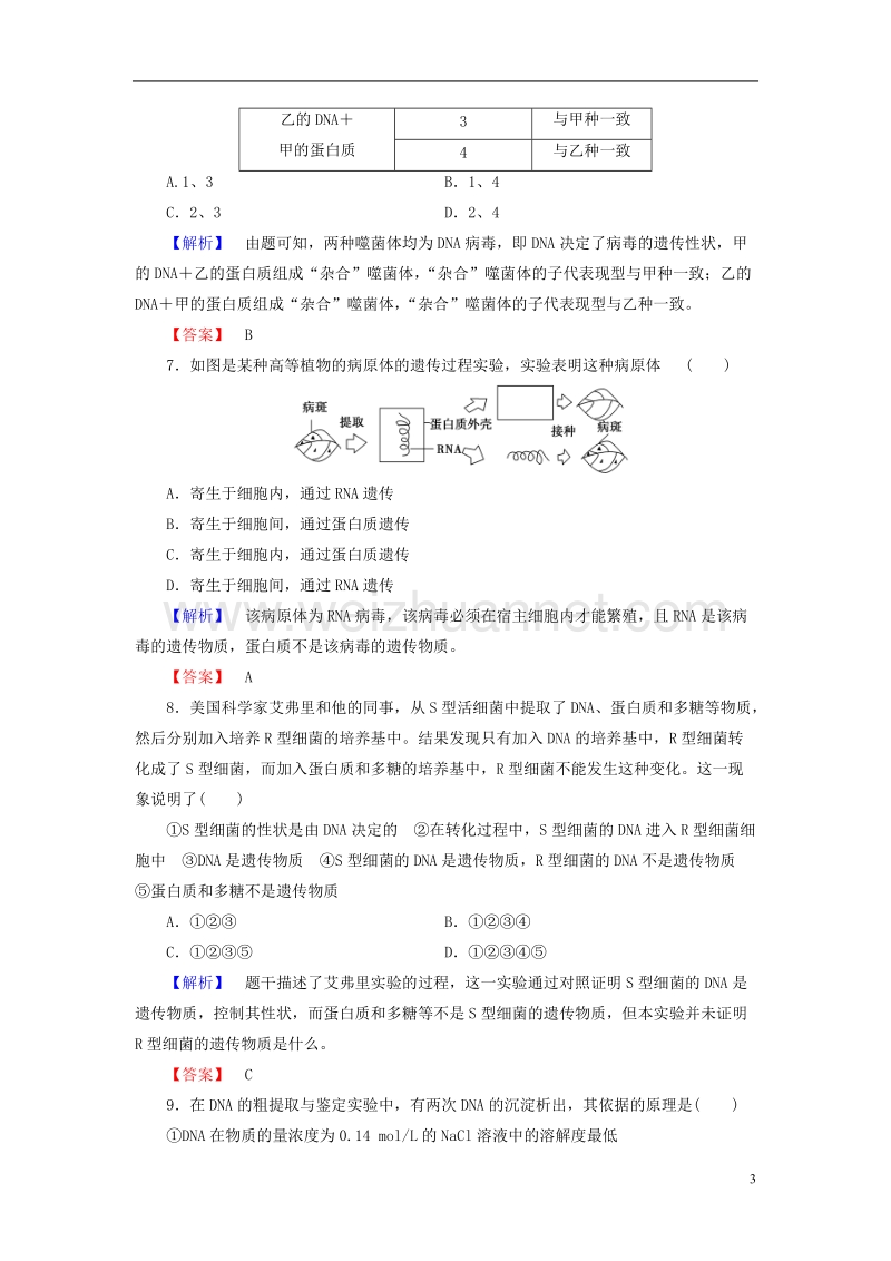 2017年高中生物 第4章 遗传的分子基础 第1节 探索遗传物质的过程学业分层测评 苏教版必修2.doc_第3页