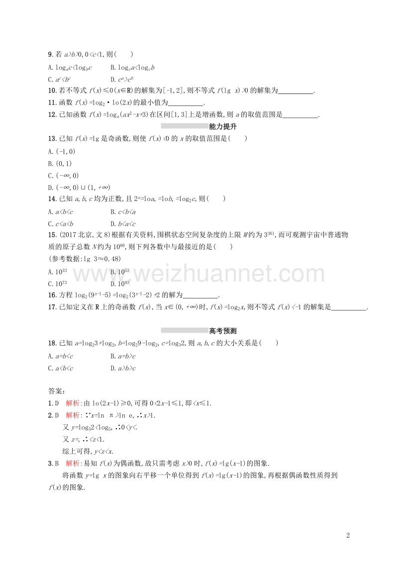 2019届高考数学一轮复习 第二章 函数 考点规范练9 对数与对数函数 文 新人教a版.doc_第2页