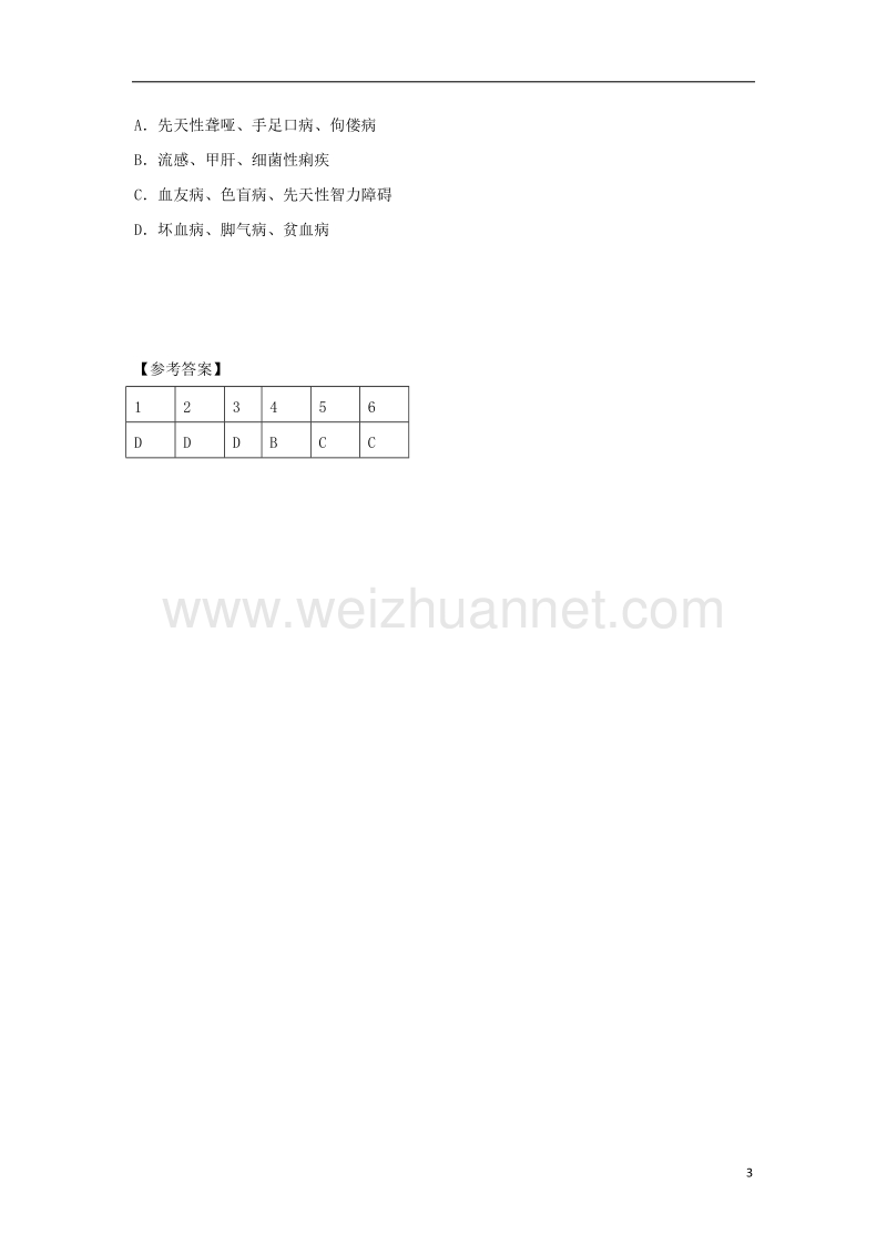 2018八年级生物下册 6.2.3遗传病与优生导学案（答案不全）（新版）冀教版.doc_第3页