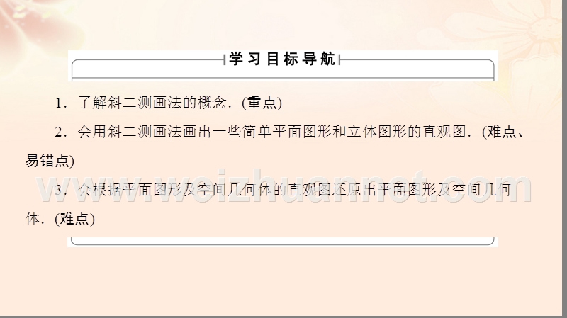 2017年高中数学第一章立体几何初步1.1.3中心投影和平行投影(略)1.1.4直观图画法课件苏教版必修2.ppt_第2页