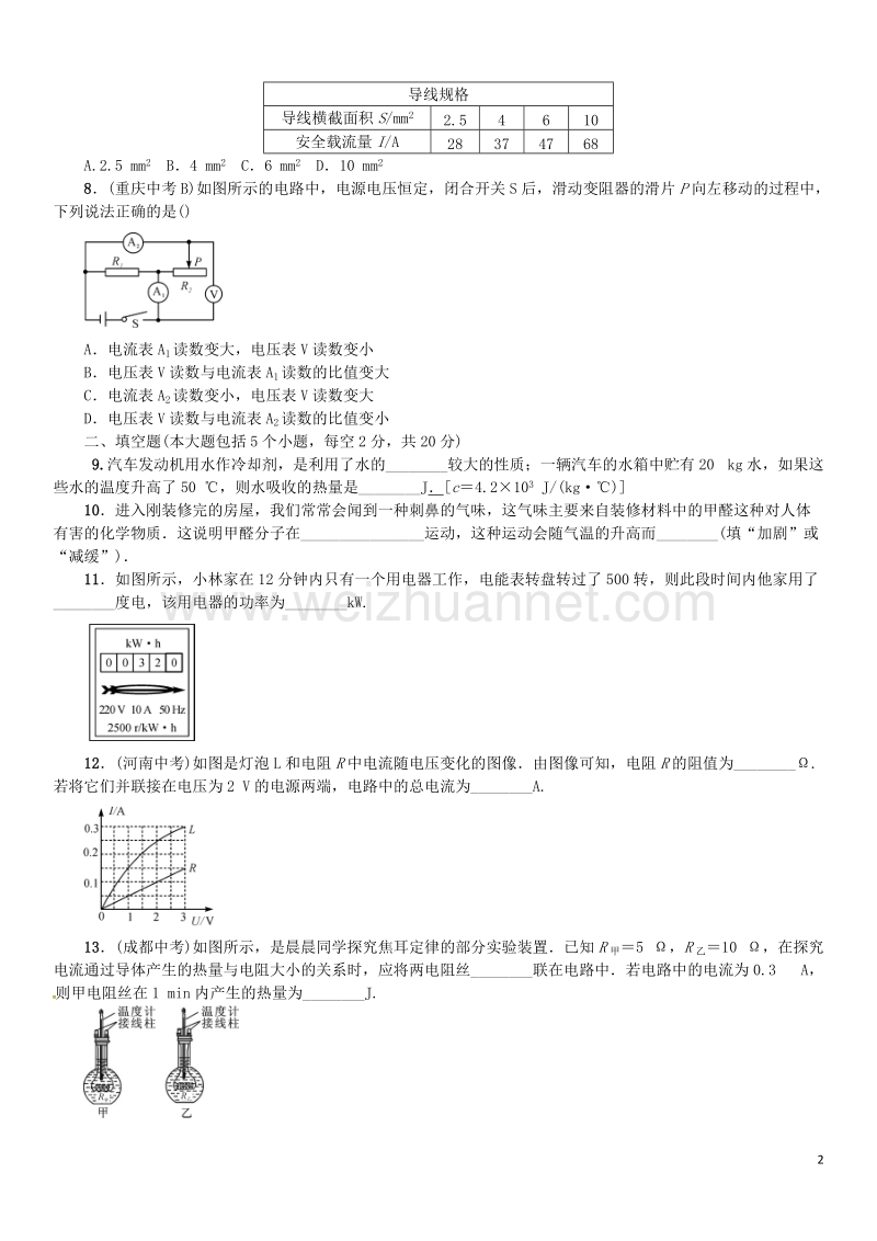 2017年九年级物理全册综合测试（七）九上期末测试卷（新版）沪科版.doc_第2页