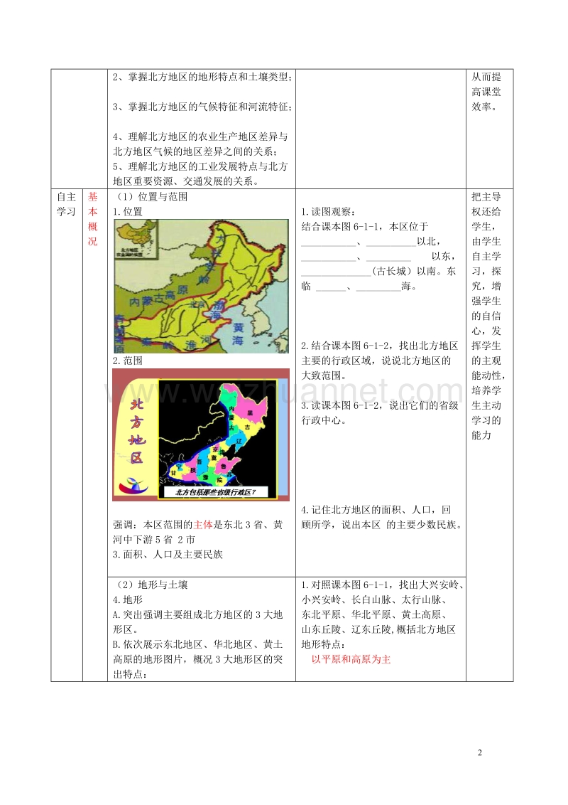 2017年八年级地理下册 6.1 北方地区 区域特征教学案 商务星球版.doc_第2页