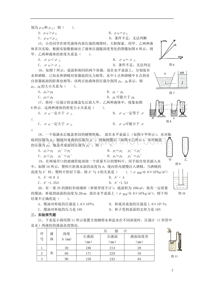 2017年八年级物理下册 9.2《液体的压强》同步测试 （新版）教科版.doc_第2页