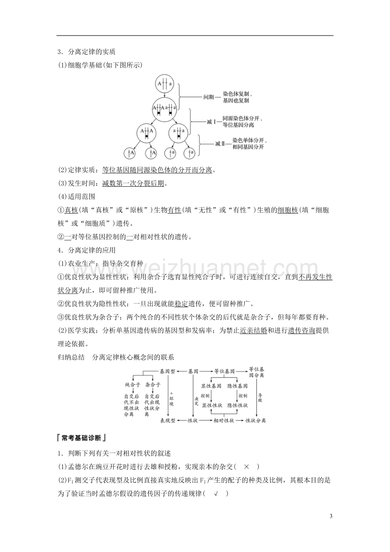 2018-2019学年高考生物大一轮复习 第五单元 遗传的基本规律和人类遗传病 第14讲 基因的分离定律学案.doc_第3页