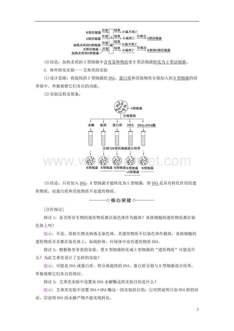 2017年高中生物 第3单元 遗传与变异的分子基础 第1章 遗传的物质基础 第1节 遗传物质的发现学案 中图版必修2.doc_第2页