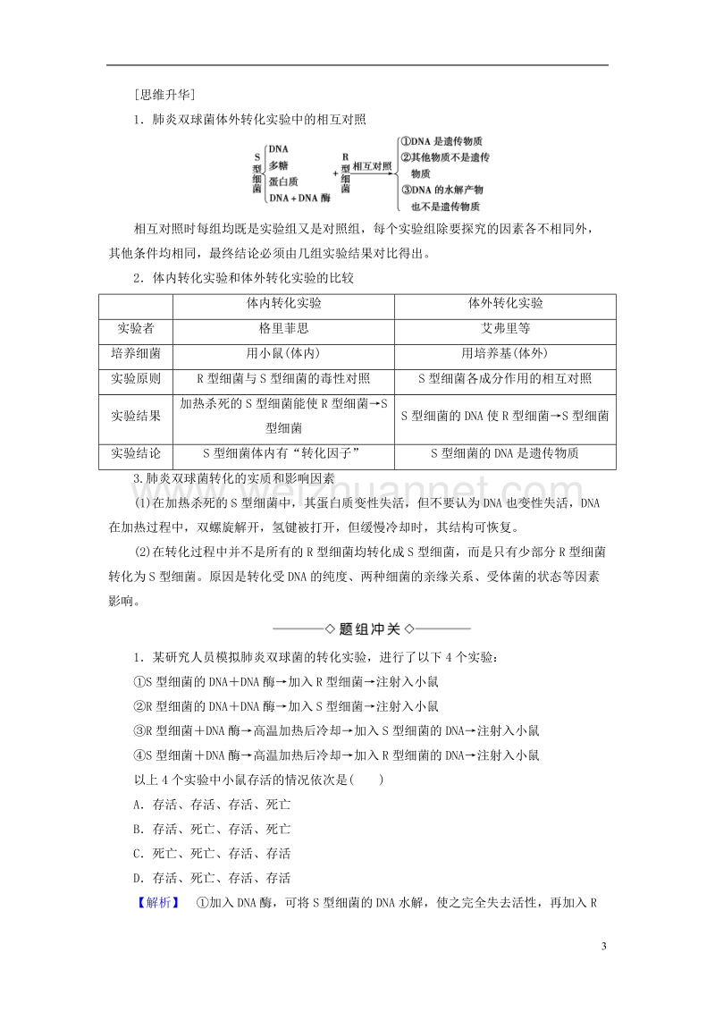 2017年高中生物 第3单元 遗传与变异的分子基础 第1章 遗传的物质基础 第1节 遗传物质的发现学案 中图版必修2.doc_第3页