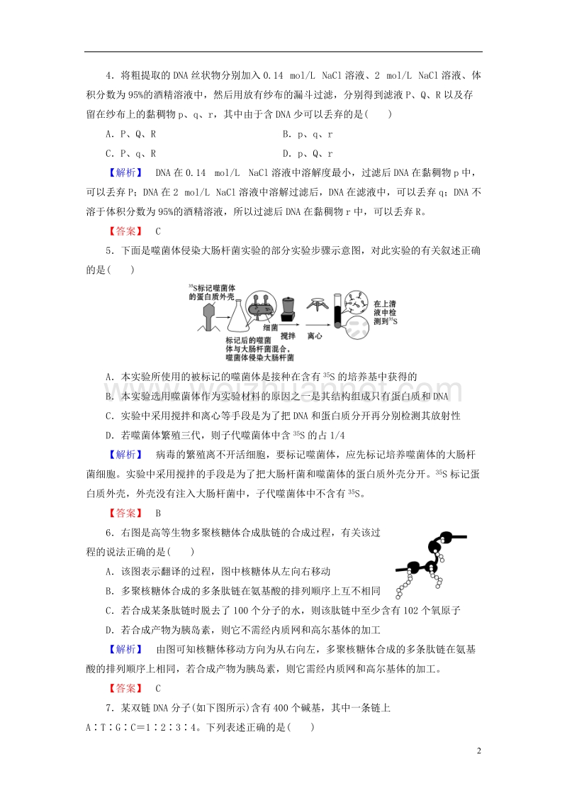 2017年高中生物 第4章 遗传的分子基础章末综合测评 苏教版必修2.doc_第2页