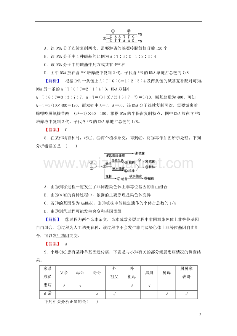 2017年高中生物 第4章 遗传的分子基础章末综合测评 苏教版必修2.doc_第3页